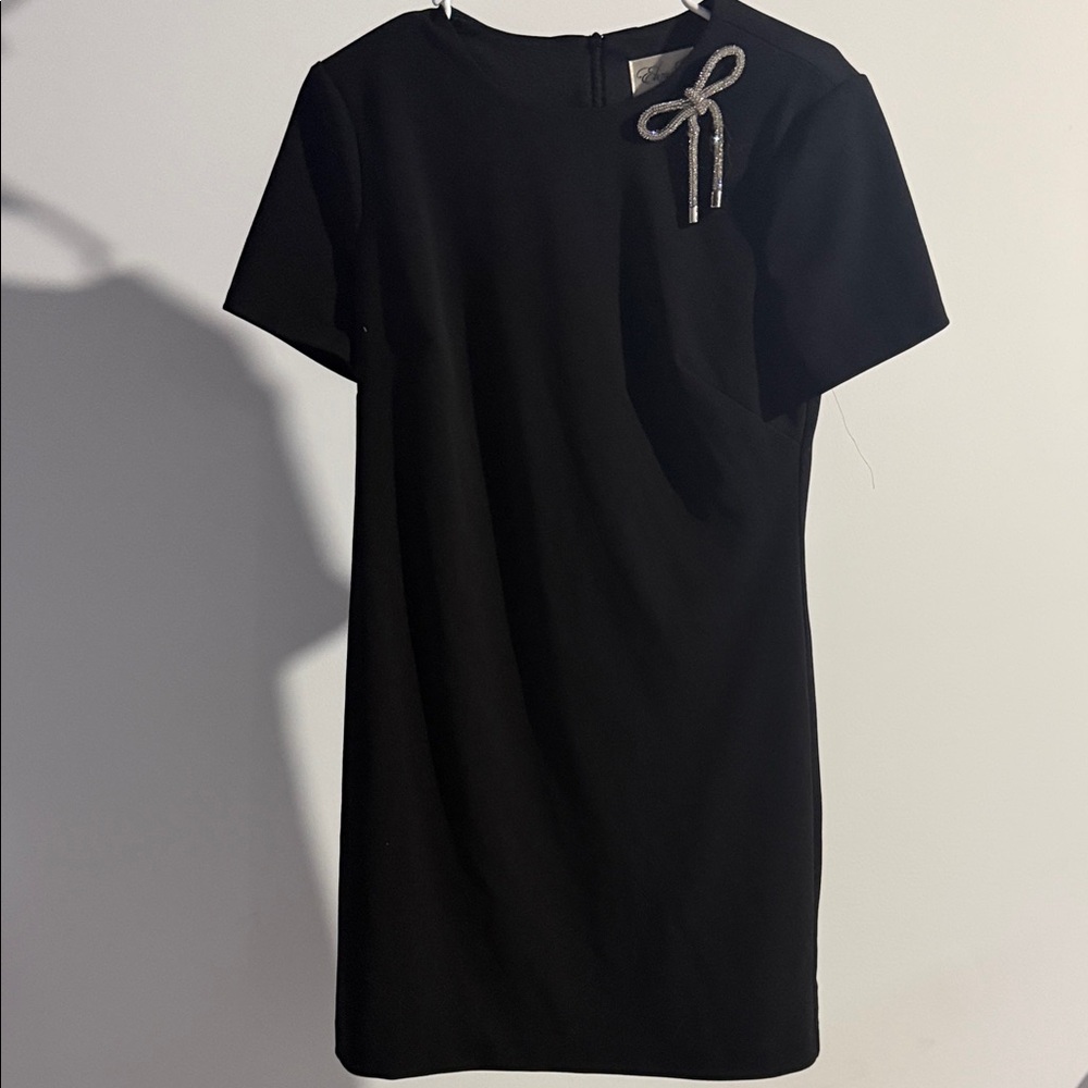 Eliza J Black Dress with Silver Bow Accent